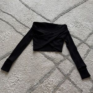 LNA Ribbed black crop top long sleeve crossover chest XS
